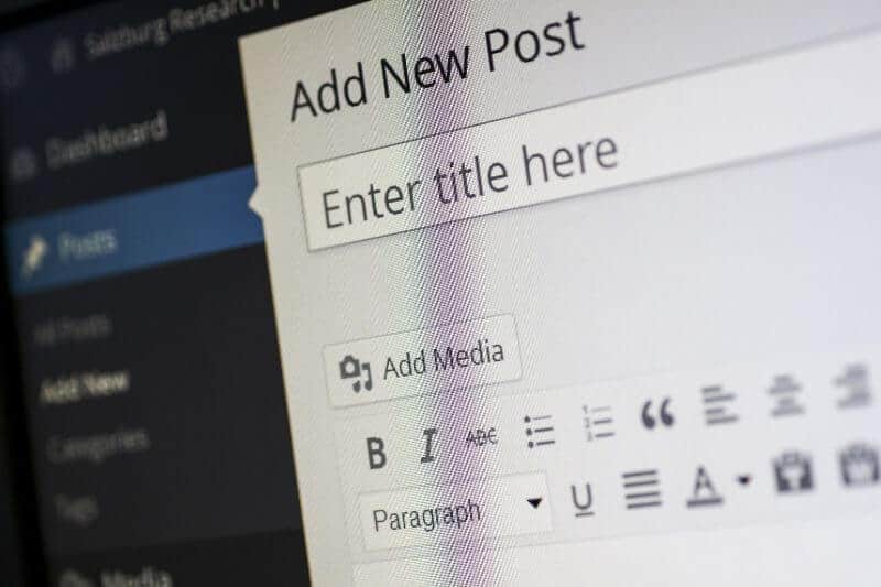 wordpress website add new post screen