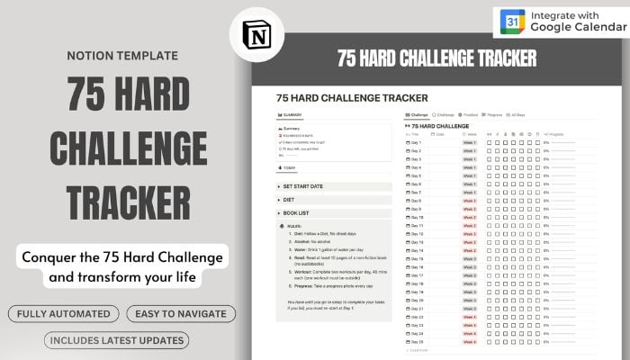 Best 75 Hard Notion Templates to Crush Your Challenge Like a Pro 2 75 Hard Challenge Tracking Notion Dashboard