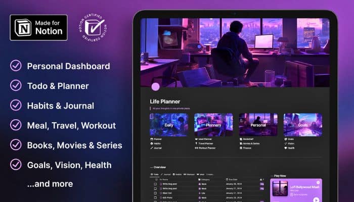 Best Notion Productivity Templates 2 screenshot of the ultimate life planner Notion template