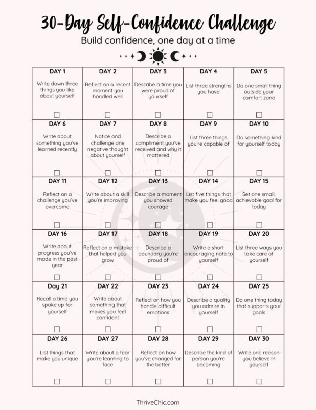 Free Printable 30-Day Self-Confidence Challenge Tracker with Prompts 2 30-Day Self-Confidence Challenge Tracker with Prompts