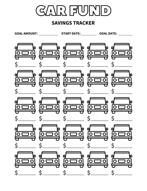 Free Printable Savings Trackers 7 Car Savings Tracker