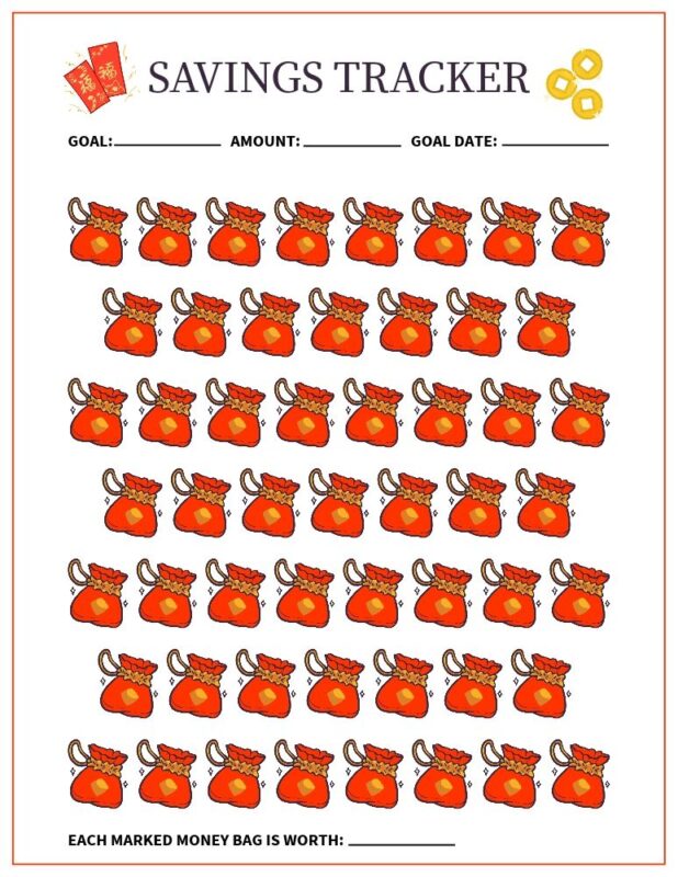 Free Printable Savings Trackers 2 Money Bag Feng-Shui-Style Savings Tracker