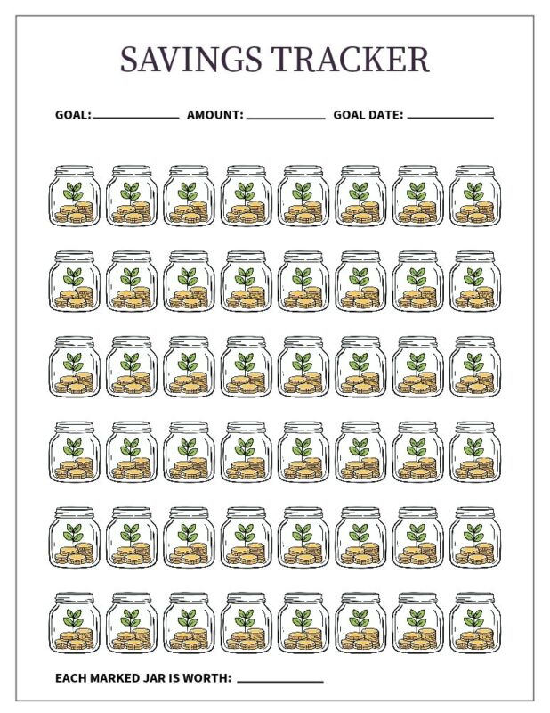 Free Printable Savings Trackers 3 savings jars tracker